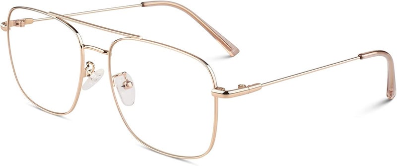 GQUEEN Fake Glasses Women Men Clear Lens Metal Frame UV400 Protection Fashion Retro Pilot Style Eyeglasses - Image 1